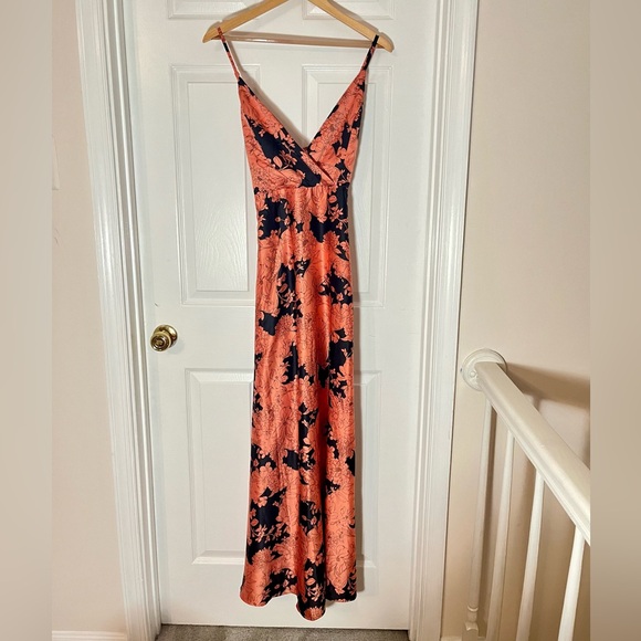 Lulu’s XL Tea Gardens Rusty Rose Floral Print Satin Maxi Dress (WORN ONCE) - Picture 3 of 6